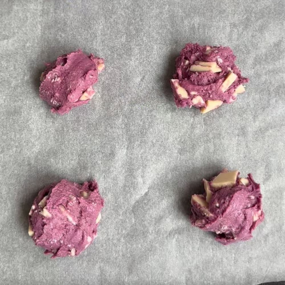 White Chocolate Ube Cookies