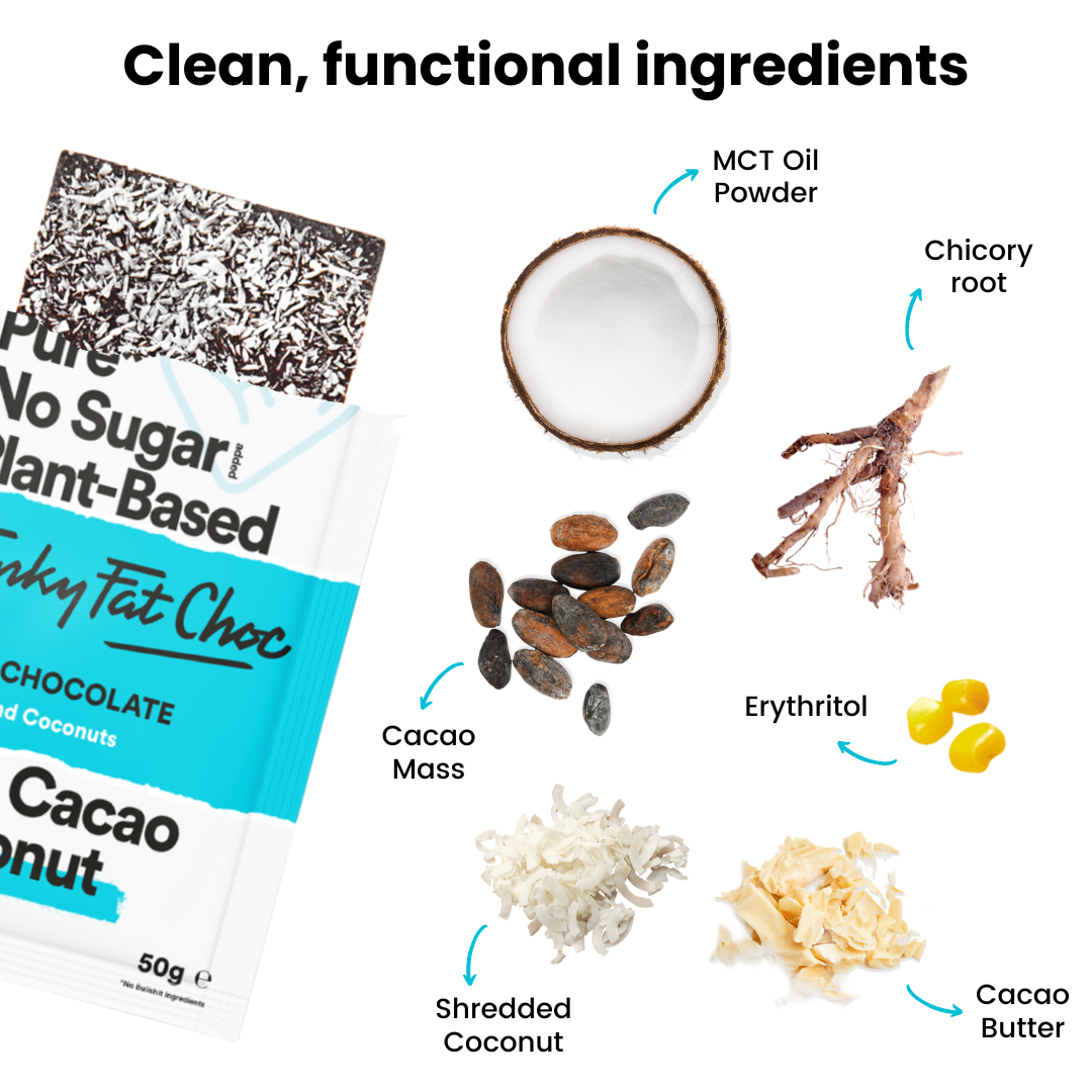 Funky Fat Choc Coconut - 10 bars - funkyfatfoods.com