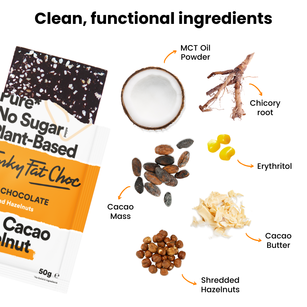 Funky Fat Choc Hazelnut - 10 bars - funkyfatfoods.com