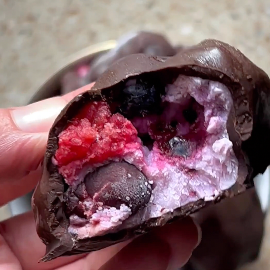 Chocolates Balls Filled With Yogurt and Red Fruits